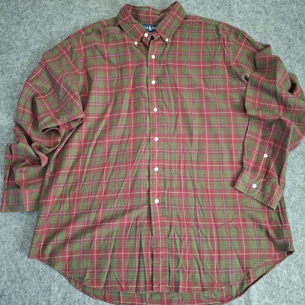 Ralph Lauren Men's Checkered Classic Fit Flannel– Red, Green - Size XXL